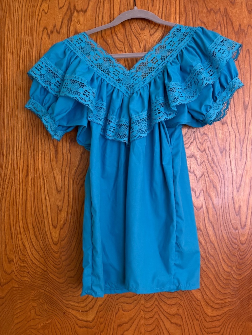 Blue polycotton Mexican blouse, fits XS-M